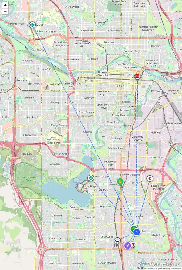 Daily accessibility map for 10208 FAIRMOUNT DR SE, Calgary showing nearby schools, grocery stores, parks, LRT stations and nearby amenities