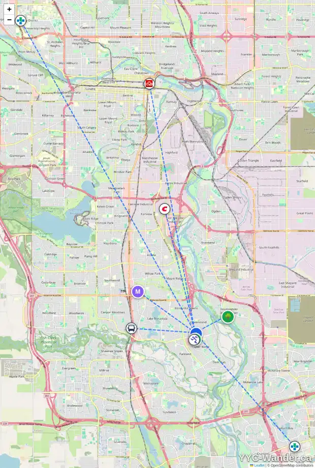 Daily accessibility map for 344 QUEENSLAND RD SE, Calgary showing nearby schools, grocery stores, parks, LRT stations and nearby amenities