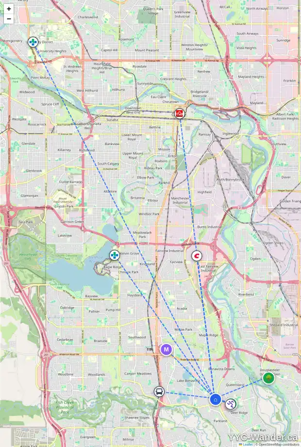 Daily accessibility map for 1044 LAKE ONTARIO DR SE, Calgary showing nearby schools, grocery stores, parks, LRT stations and nearby amenities