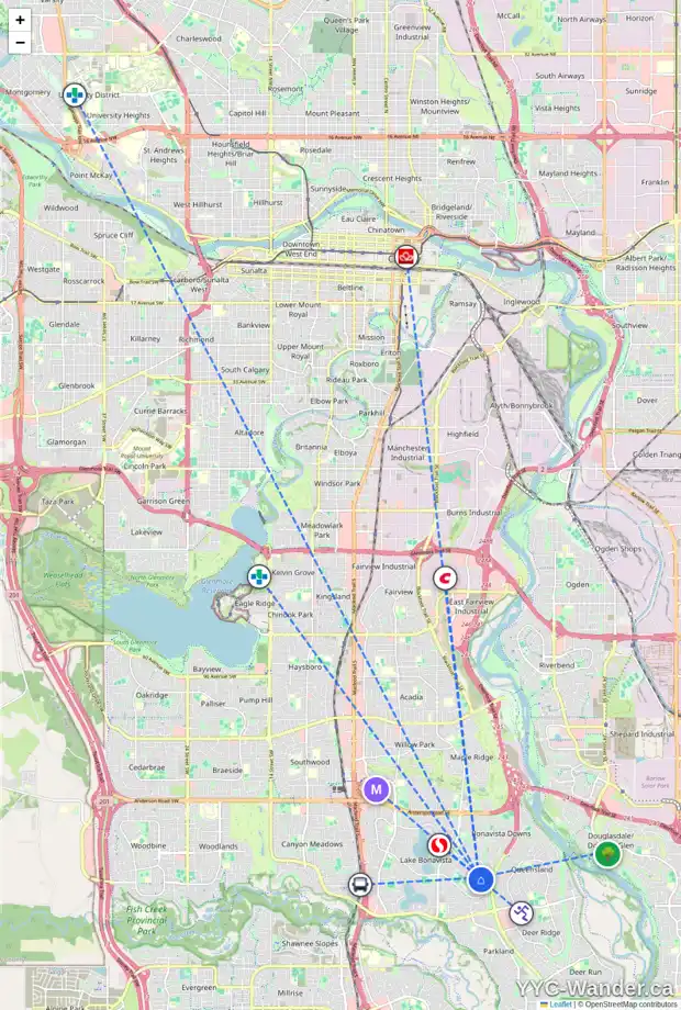Daily accessibility map for 1244 LAKE TWINTREE DR SE, Calgary showing nearby schools, grocery stores, parks, LRT stations and nearby amenities