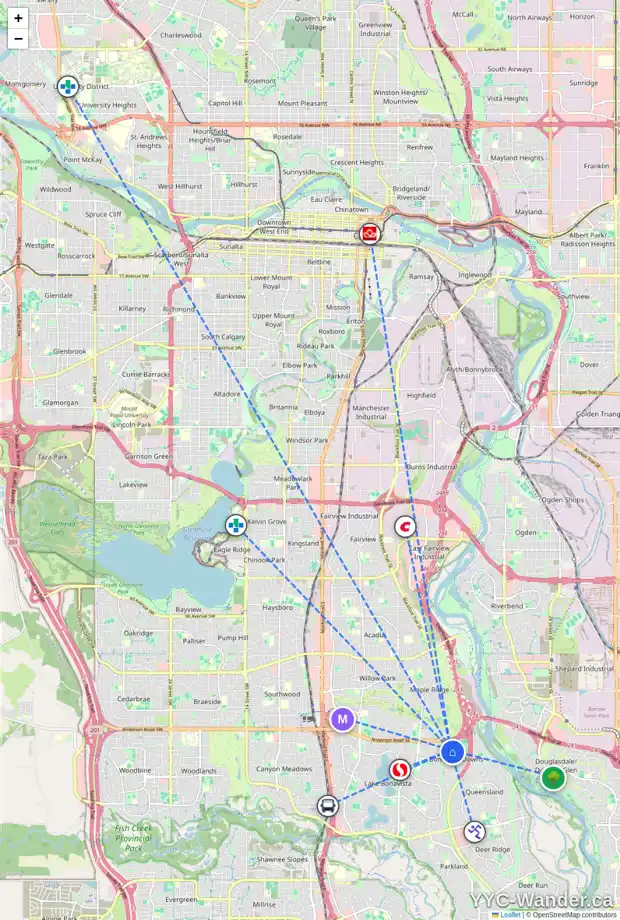 Daily accessibility map for 1195 LAKE HURON CR SE, Calgary showing nearby schools, grocery stores, parks, LRT stations and nearby amenities