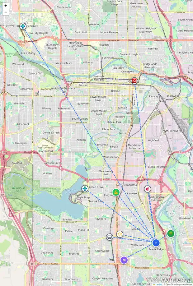 Daily accessibility map for 10212 MAPLECREEK DR SE, Calgary showing nearby schools, grocery stores, parks, LRT stations and nearby amenities