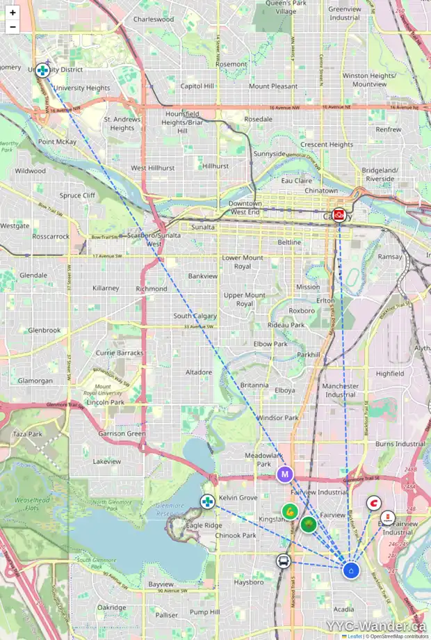 Daily accessibility map for 435 ALLSTON AV SE, Calgary showing nearby schools, grocery stores, parks, LRT stations and nearby amenities