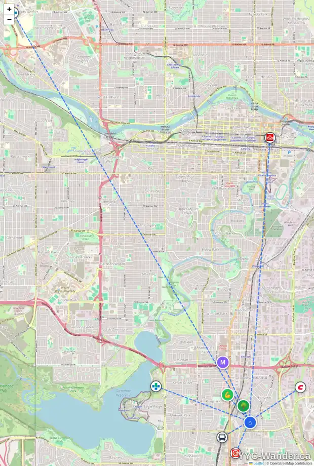 Daily accessibility map for 185 FAIRVIEW DR SE, Calgary showing nearby schools, grocery stores, parks, LRT stations and nearby amenities