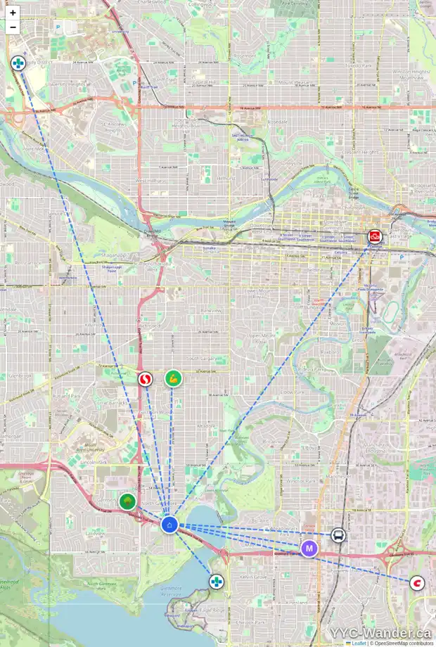 Daily accessibility map for 2204 LANGRIVILLE DR SW, Calgary showing nearby schools, grocery stores, parks, LRT stations and nearby amenities