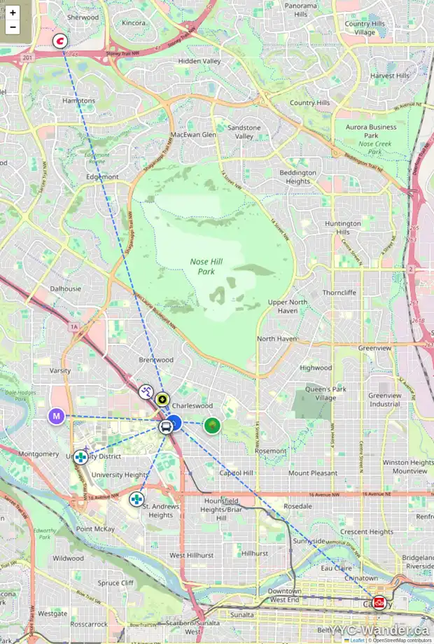 Daily accessibility map for 3228 CASTLE RD NW, Calgary showing nearby schools, grocery stores, parks, LRT stations and nearby amenities