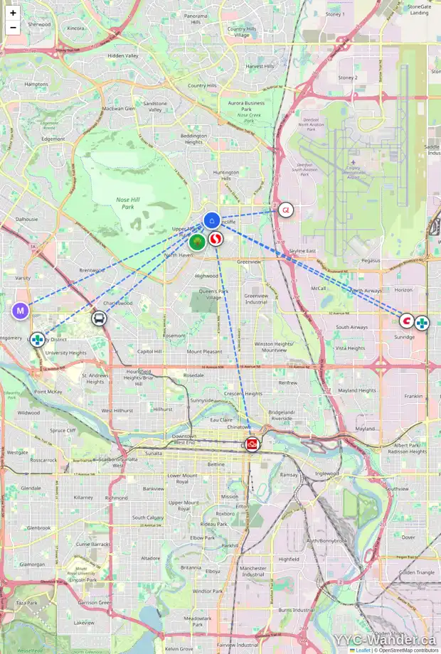 Daily accessibility map for 6131 TOUCHWOOD DR NW, Calgary showing nearby schools, grocery stores, parks, LRT stations and nearby amenities