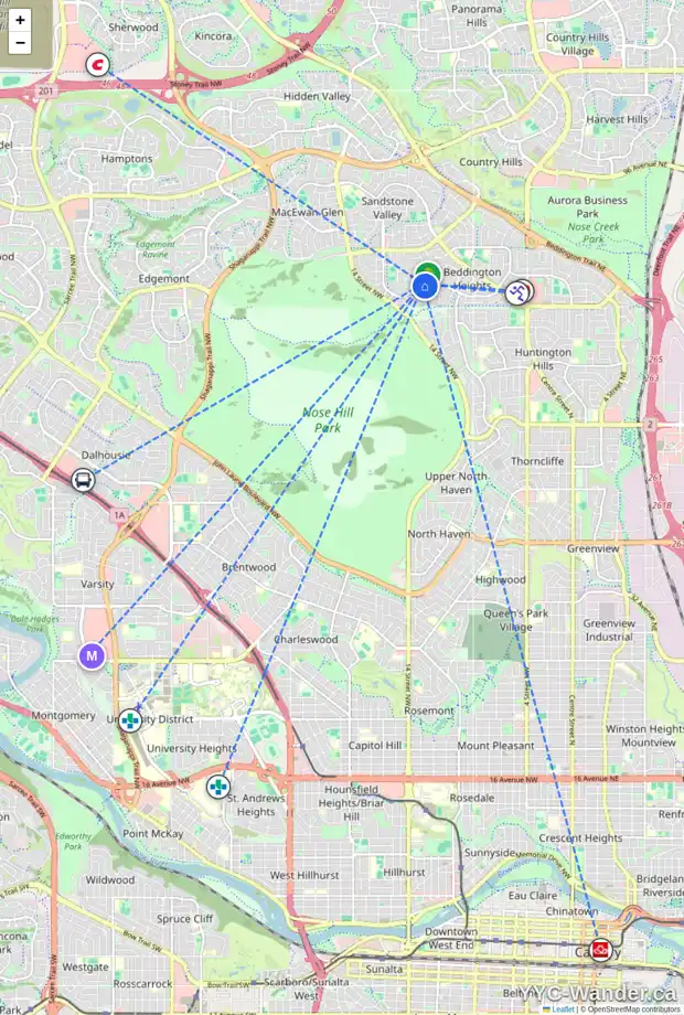 Daily accessibility map for 1190 BERKLEY DR NW, Calgary showing nearby schools, grocery stores, parks, LRT stations and nearby amenities