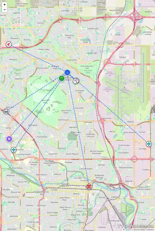 Daily accessibility map for 24 BERKSHIRE CL NW, Calgary showing nearby schools, grocery stores, parks, LRT stations and nearby amenities