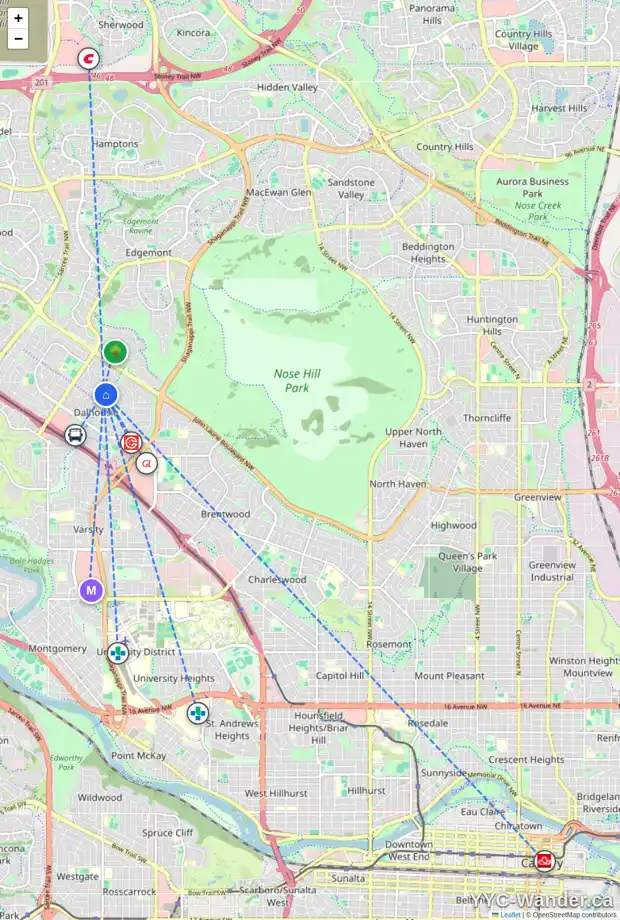 Daily accessibility map for 6219 DALSBY RD NW, Calgary showing nearby schools, grocery stores, parks, LRT stations and nearby amenities