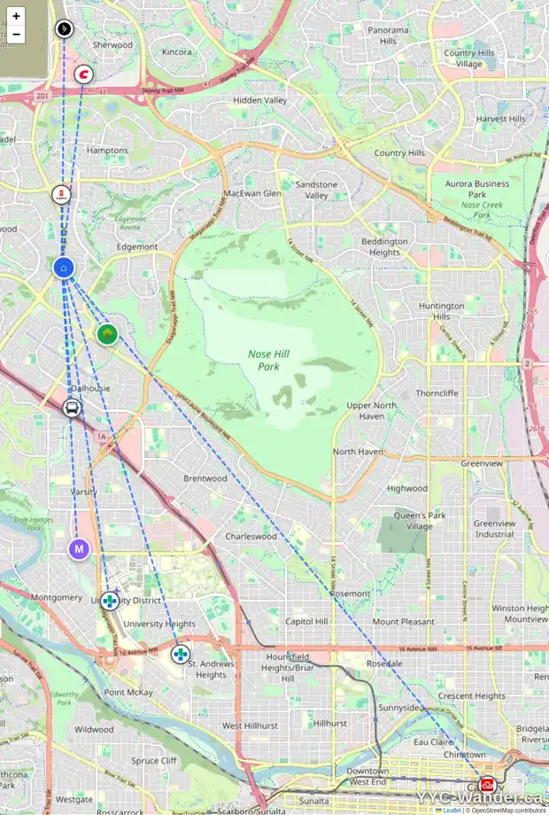 Daily accessibility map for 127 EDGELAND RD NW, Calgary showing nearby schools, grocery stores, parks, LRT stations and nearby amenities