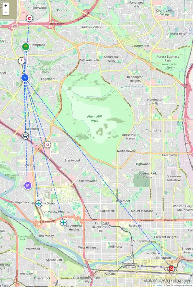 Daily accessibility map for 31 EDGELAND ME NW, Calgary showing nearby schools, grocery stores, parks, LRT stations and nearby amenities