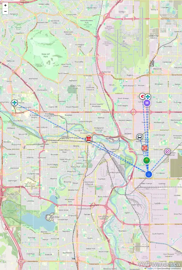 Daily accessibility map for 4128 DOVERVIEW DR SE, Calgary showing nearby schools, grocery stores, parks, LRT stations and nearby amenities