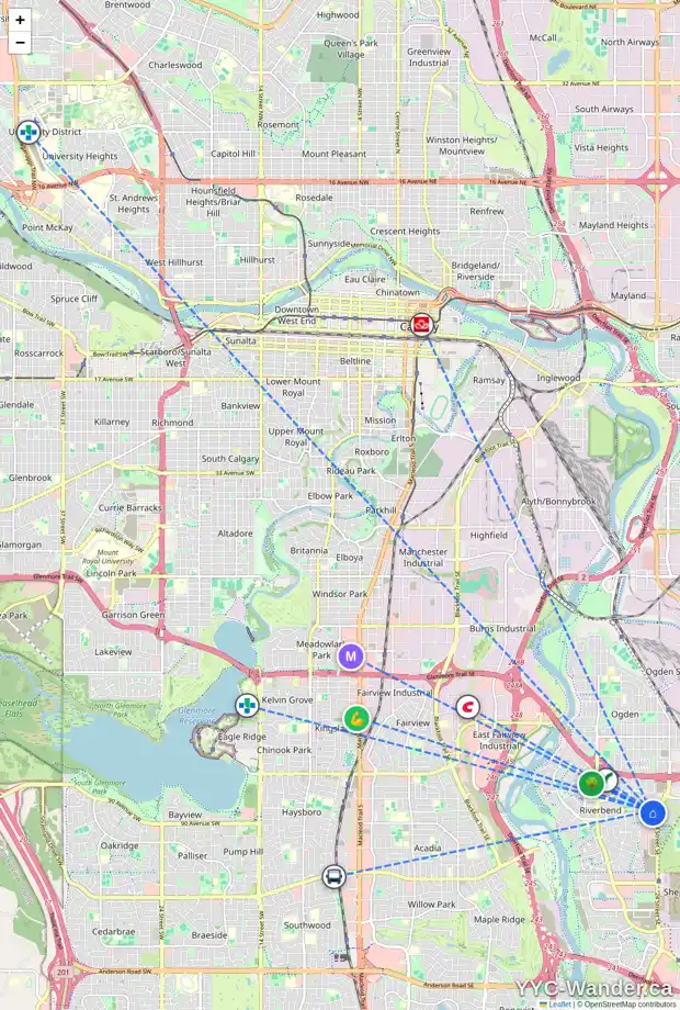 Daily accessibility map for 35 RIVERSTONE CR SE, Calgary showing nearby schools, grocery stores, parks, LRT stations and nearby amenities
