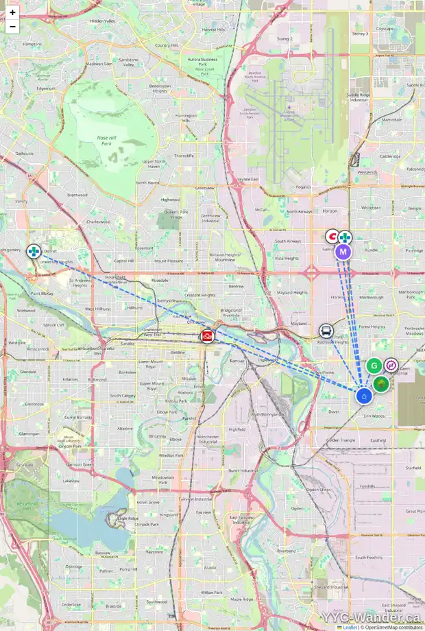 Daily accessibility map for 3115 41 ST SE, Calgary showing nearby schools, grocery stores, parks, LRT stations and nearby amenities