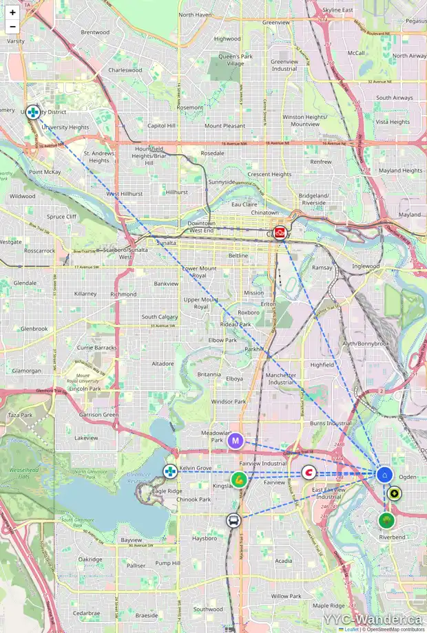 Daily accessibility map for 327 LYNNOVER PL SE, Calgary showing nearby schools, grocery stores, parks, LRT stations and nearby amenities