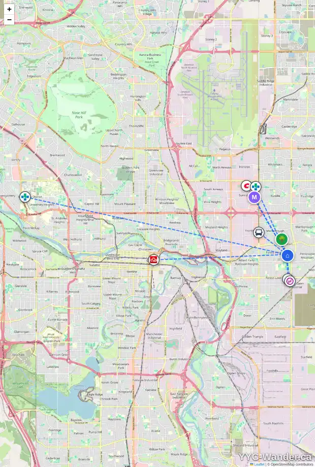 Daily accessibility map for 624 FORITANA RD SE, Calgary showing nearby schools, grocery stores, parks, LRT stations and nearby amenities