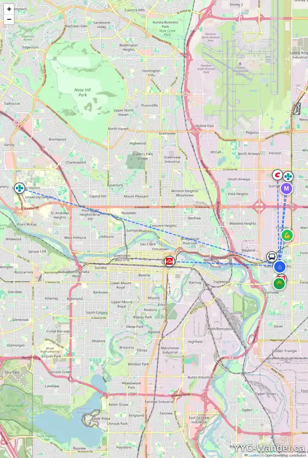 Daily accessibility map for 3211 RAE CR SE, Calgary showing nearby schools, grocery stores, parks, LRT stations and nearby amenities