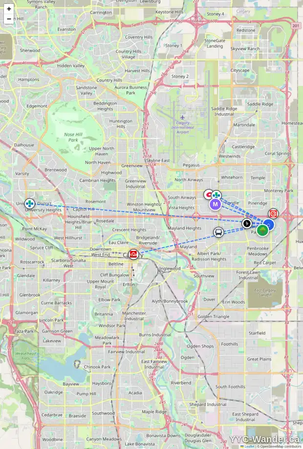 Daily accessibility map for 184 MAITLAND PL NE, Calgary showing nearby schools, grocery stores, parks, LRT stations and nearby amenities