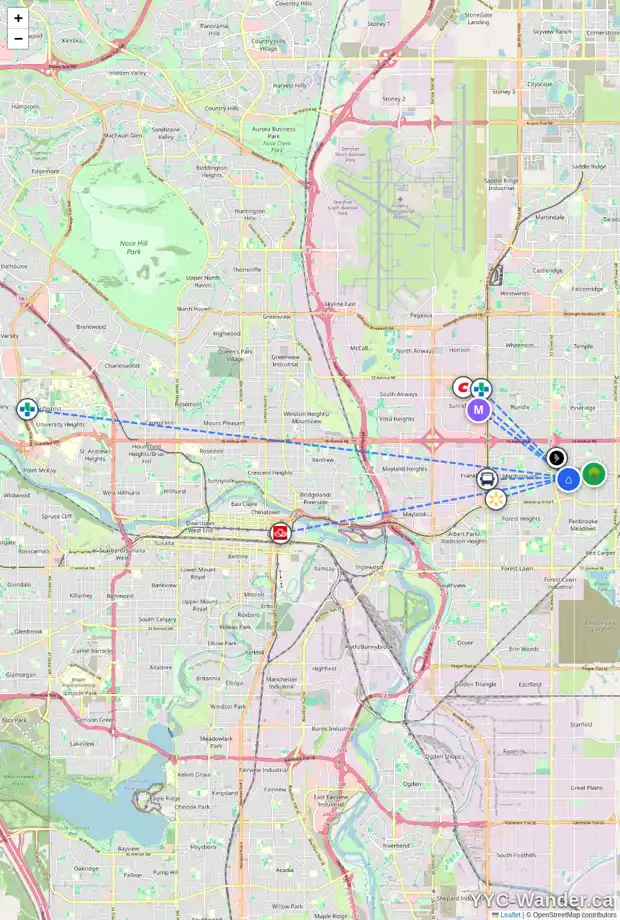 Daily accessibility map for 5355 MAIDSTONE RD NE, Calgary showing nearby schools, grocery stores, parks, LRT stations and nearby amenities