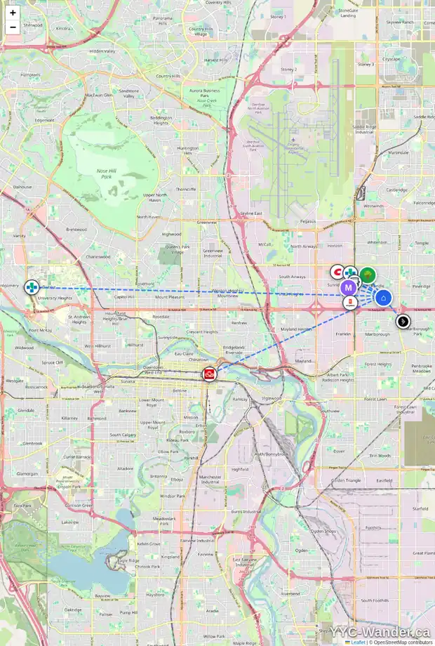 Daily accessibility map for 4739 RUNDLEWOOD RD NE, Calgary showing nearby schools, grocery stores, parks, LRT stations and nearby amenities