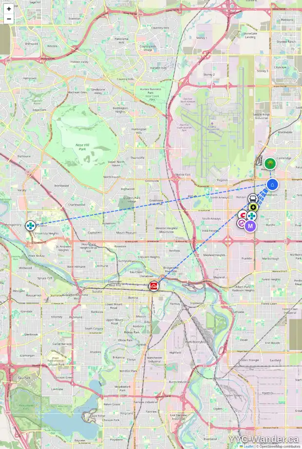 Daily accessibility map for 808 WHITEHILL WY NE, Calgary showing nearby schools, grocery stores, parks, LRT stations and nearby amenities