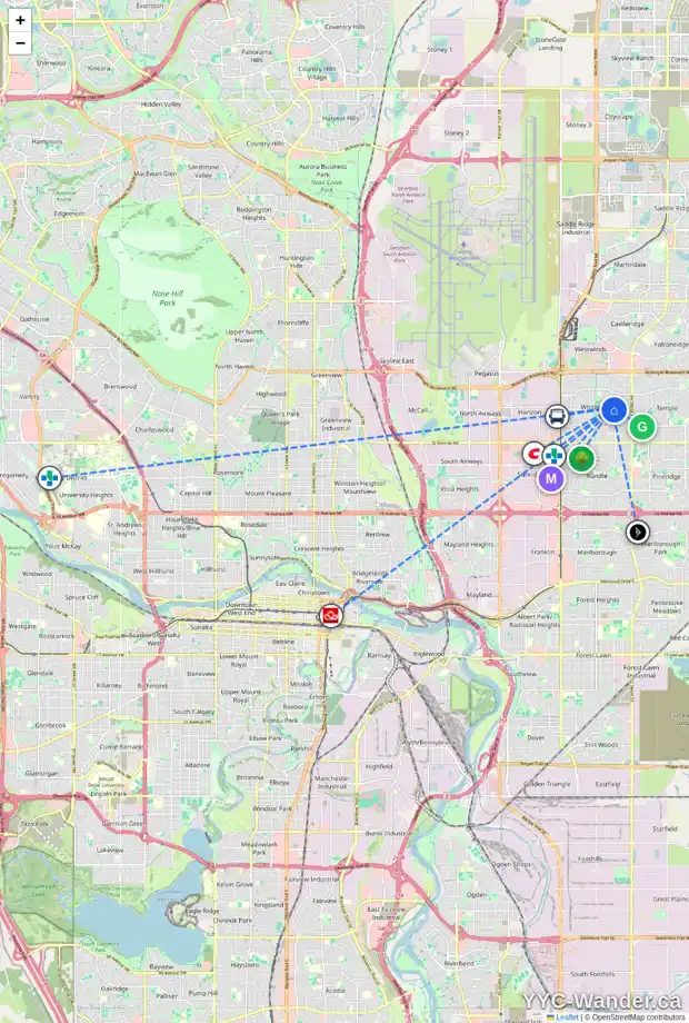 Daily accessibility map for 635 WHITERIDGE WY NE, Calgary showing nearby schools, grocery stores, parks, LRT stations and nearby amenities