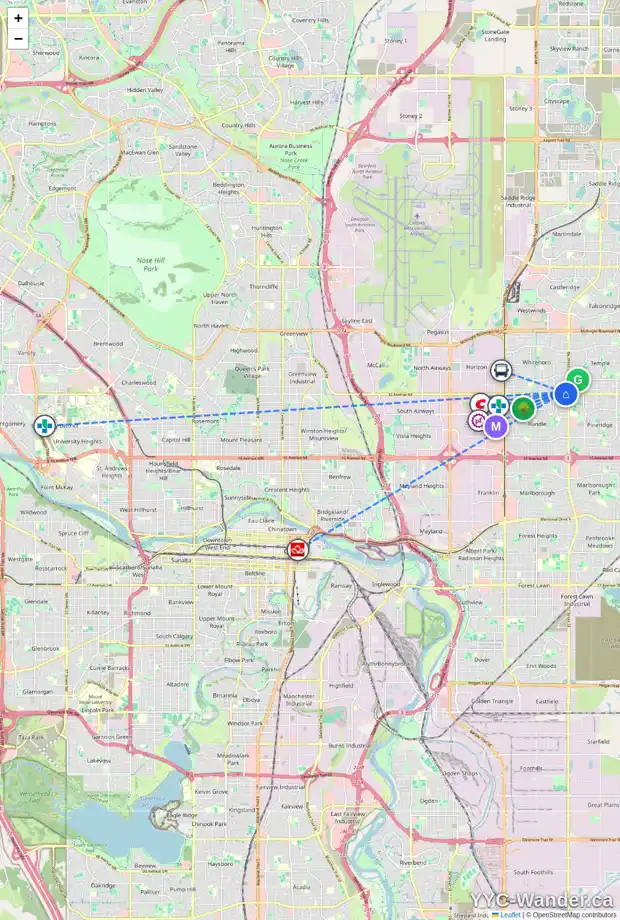 Daily accessibility map for 5044 WHITESTONE RD NE, Calgary showing nearby schools, grocery stores, parks, LRT stations and nearby amenities