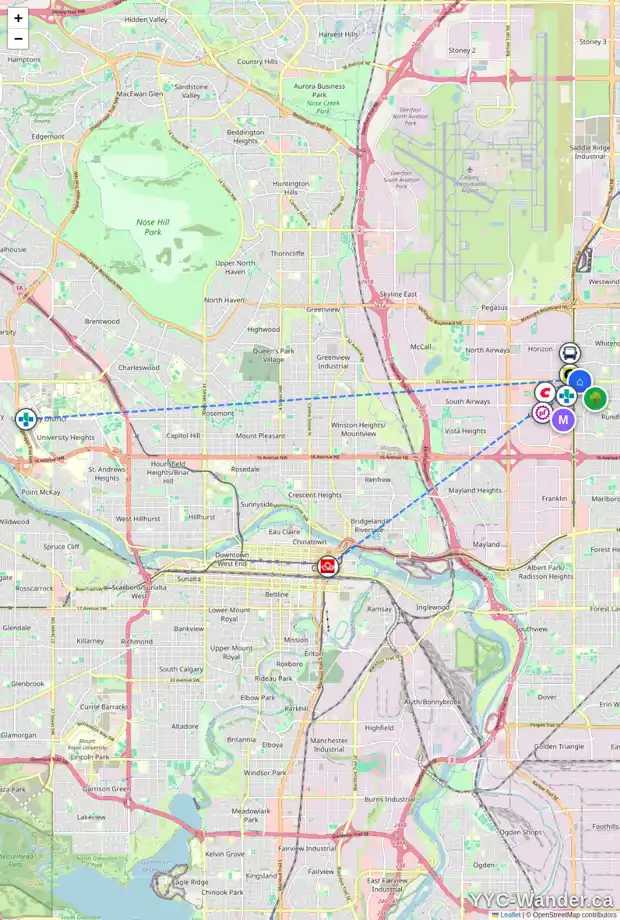 Daily accessibility map for 57 WHITMAN CL NE, Calgary showing nearby schools, grocery stores, parks, LRT stations and nearby amenities
