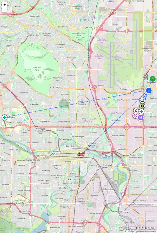 Daily accessibility map for 171 WHITEHAVEN RD NE, Calgary showing nearby schools, grocery stores, parks, LRT stations and nearby amenities