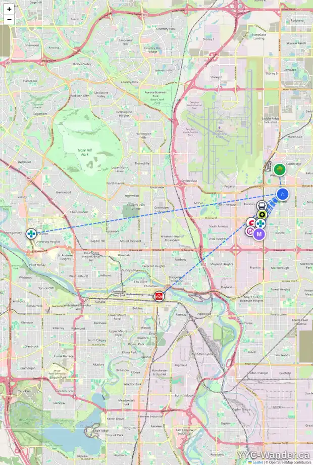 Daily accessibility map for 4240 44 AV NE, Calgary showing nearby schools, grocery stores, parks, LRT stations and nearby amenities