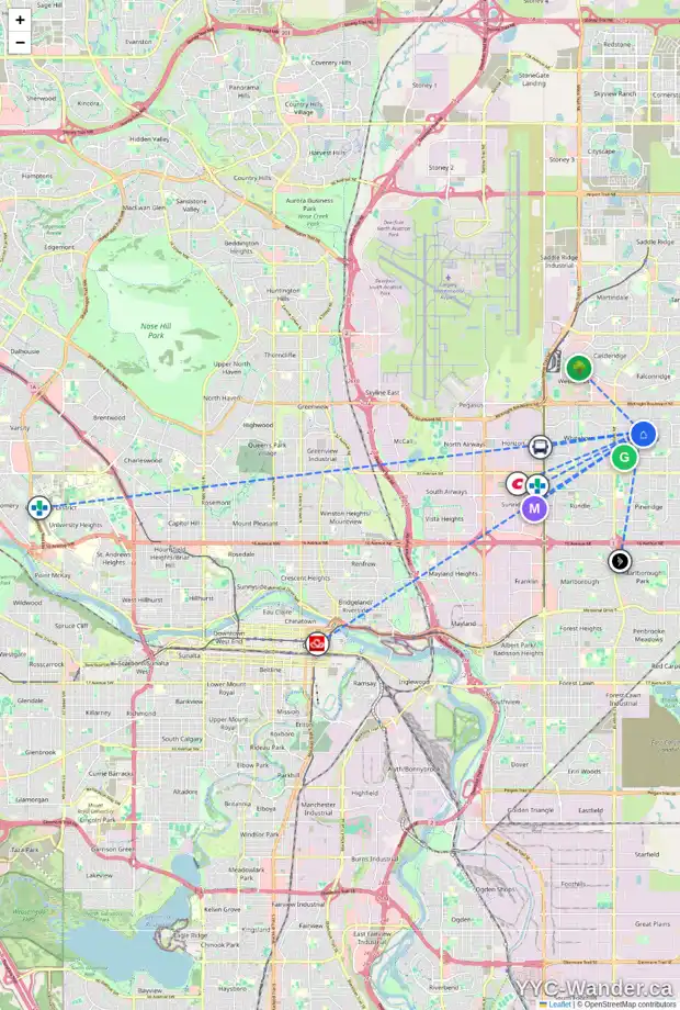 Daily accessibility map for 100 TEMPLERIDGE CL NE, Calgary showing nearby schools, grocery stores, parks, LRT stations and nearby amenities