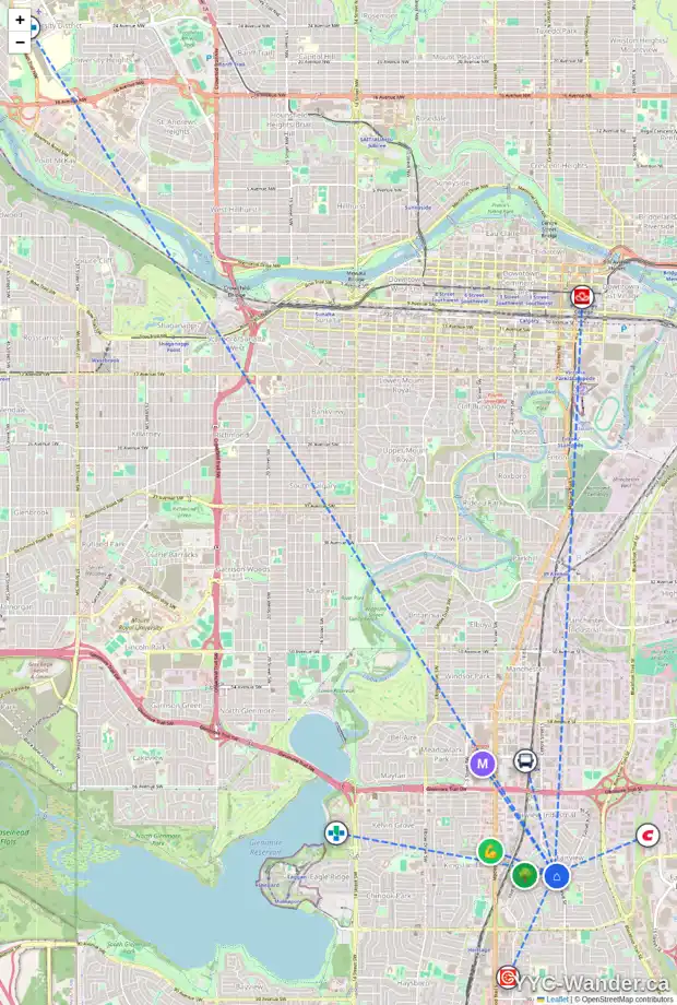 Daily accessibility map for 59 FAIRVIEW CR SE, Calgary showing nearby schools, grocery stores, parks, LRT stations and nearby amenities