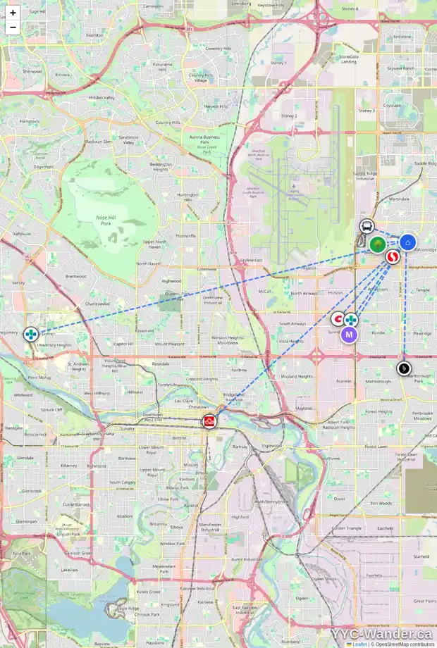Daily accessibility map for 76 CASTLEGLEN CR NE, Calgary showing nearby schools, grocery stores, parks, LRT stations and nearby amenities