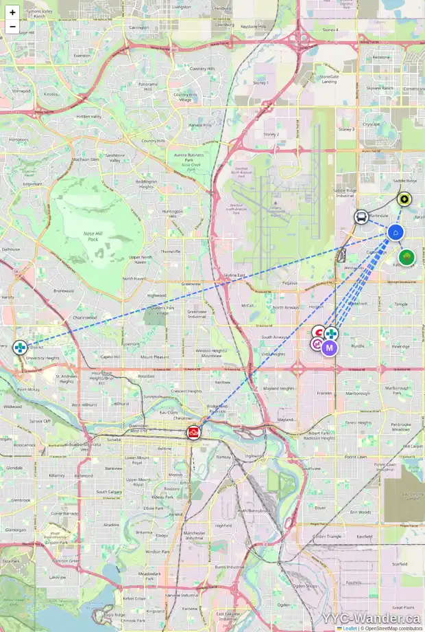 Daily accessibility map for 43 MARTINDALE CO NE, Calgary showing nearby schools, grocery stores, parks, LRT stations and nearby amenities