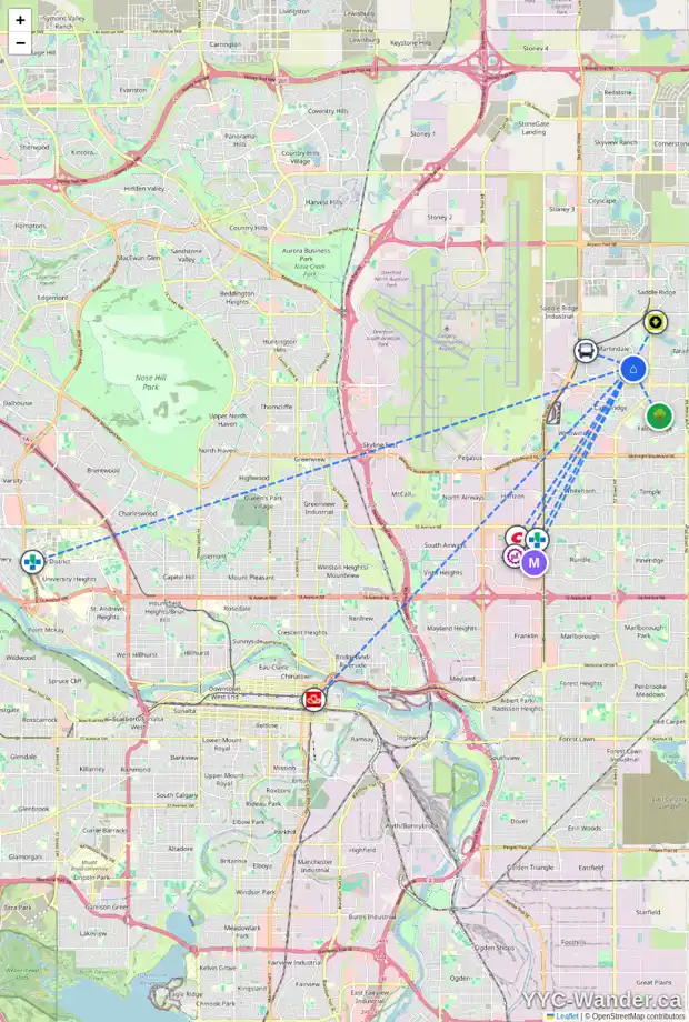 Daily accessibility map for 92 MARTINDALE BV NE, Calgary showing nearby schools, grocery stores, parks, LRT stations and nearby amenities