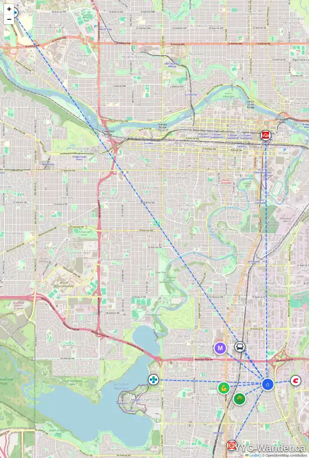 Daily accessibility map for 7208 FARRELL RD SE, Calgary showing nearby schools, grocery stores, parks, LRT stations and nearby amenities
