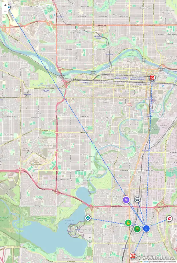Daily accessibility map for 60 FAIRVIEW CR SE, Calgary showing nearby schools, grocery stores, parks, LRT stations and nearby amenities