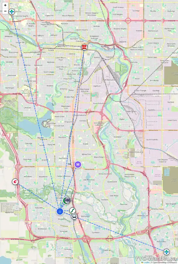 Daily accessibility map for 60 MILLCREST GR SW, Calgary showing nearby schools, grocery stores, parks, LRT stations and nearby amenities
