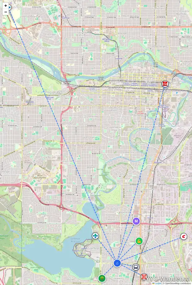 Daily accessibility map for 1004 HERITAGE DR SW, Calgary showing nearby schools, grocery stores, parks, LRT stations and nearby amenities