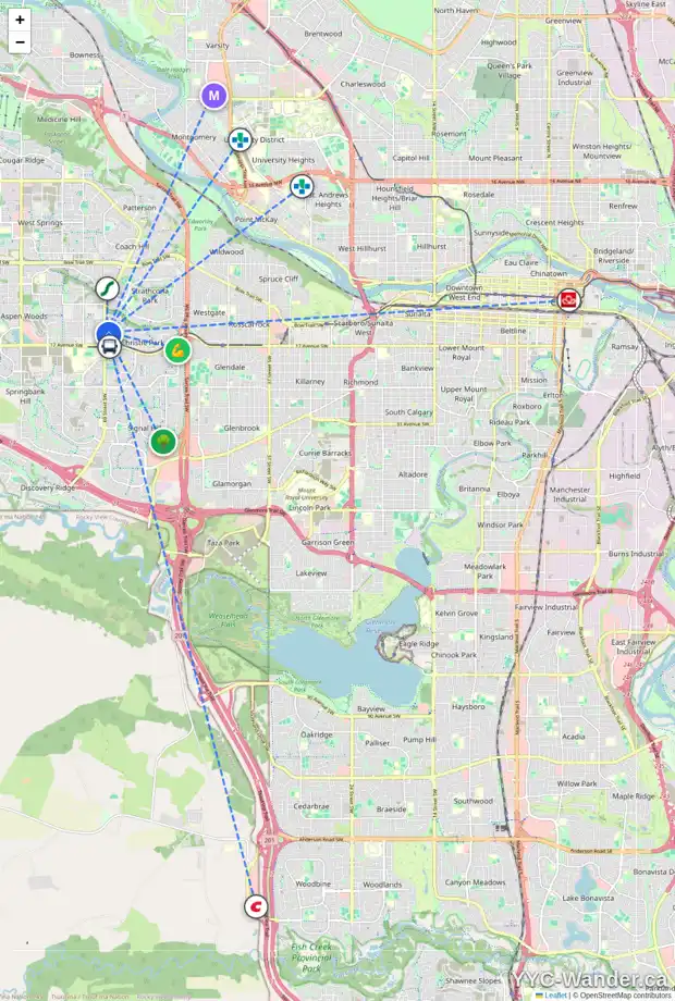 Daily accessibility map for 6959 CHRISTIE BRIAR MR SW, Calgary showing nearby schools, grocery stores, parks, LRT stations and nearby amenities