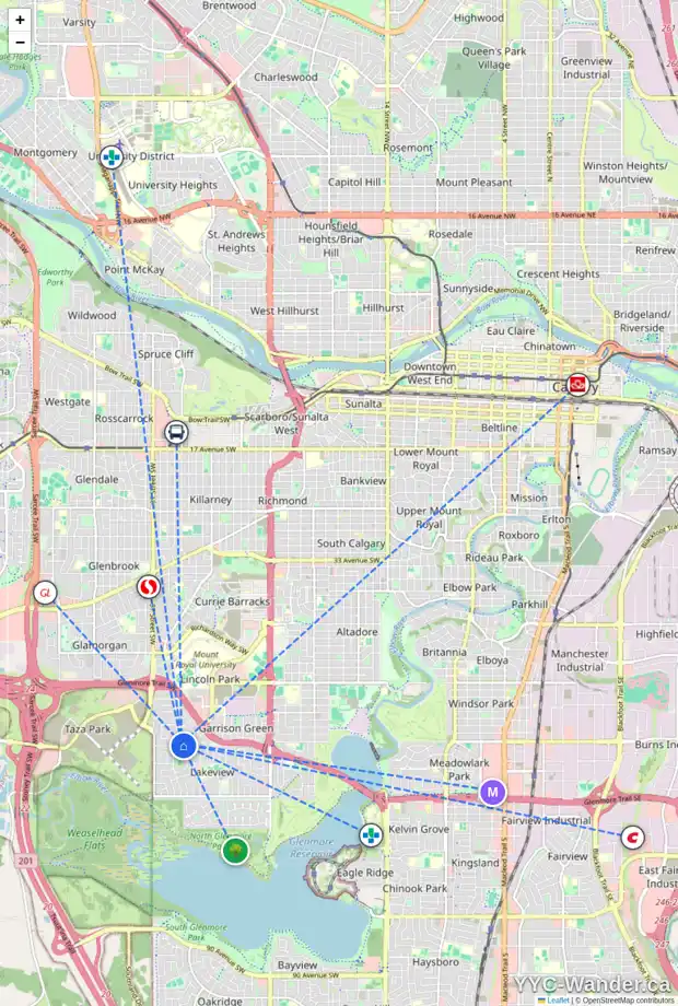 Daily accessibility map for 5912 LEWIS DR SW, Calgary showing nearby schools, grocery stores, parks, LRT stations and nearby amenities