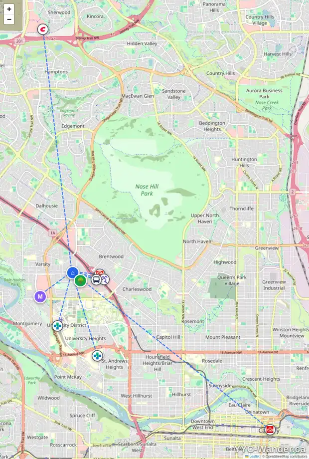 Daily accessibility map for 3911 VINCENT DR NW, Calgary showing nearby schools, grocery stores, parks, LRT stations and nearby amenities