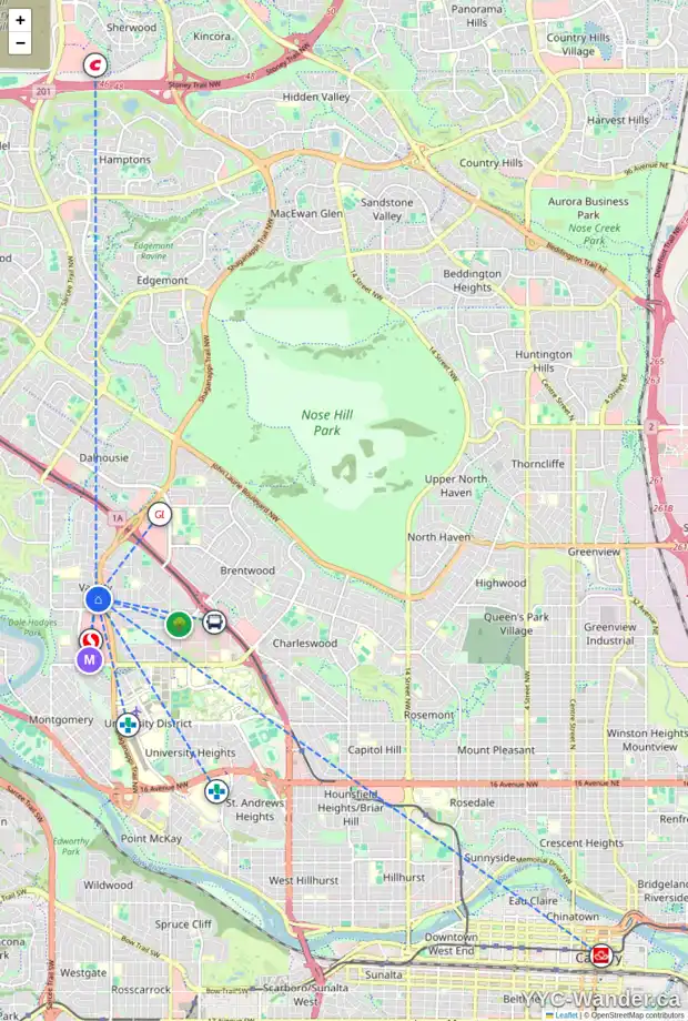 Daily accessibility map for 4816 VANDYKE RD NW, Calgary showing nearby schools, grocery stores, parks, LRT stations and nearby amenities
