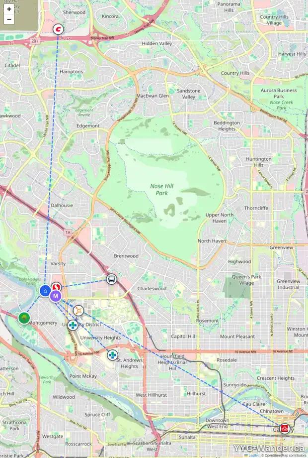 Daily accessibility map for 3411 VARNA CR NW, Calgary showing nearby schools, grocery stores, parks, LRT stations and nearby amenities
