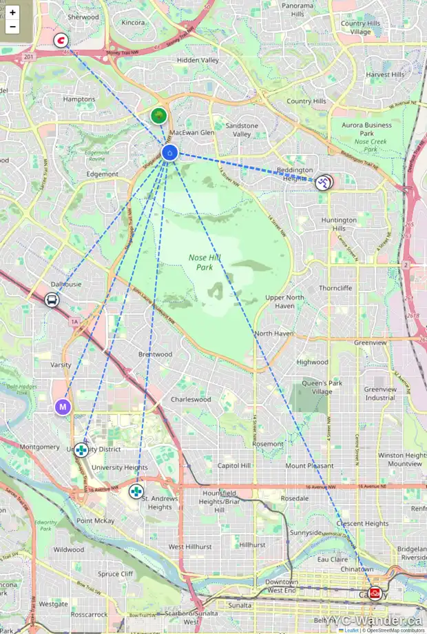 Daily accessibility map for 269 MACEWAN PARK VW NW, Calgary showing nearby schools, grocery stores, parks, LRT stations and nearby amenities