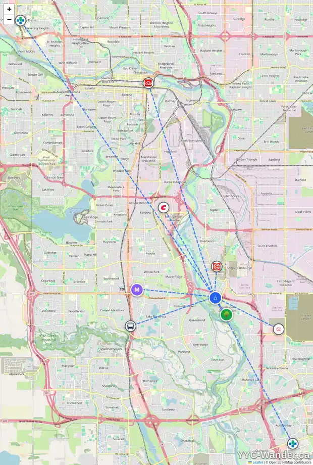 Daily accessibility map for 214 DOUGLASBANK GR SE, Calgary showing nearby schools, grocery stores, parks, LRT stations and nearby amenities