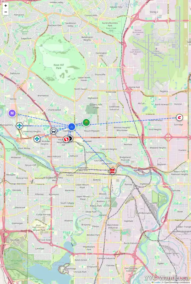 Daily accessibility map for 1611B 24 AV NW, Calgary showing nearby schools, grocery stores, parks, LRT stations and nearby amenities