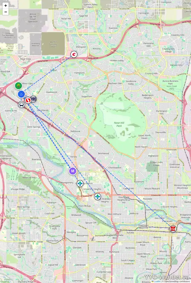 Daily accessibility map for 244 ARBOUR WOOD CL NW, Calgary showing nearby schools, grocery stores, parks, LRT stations and nearby amenities