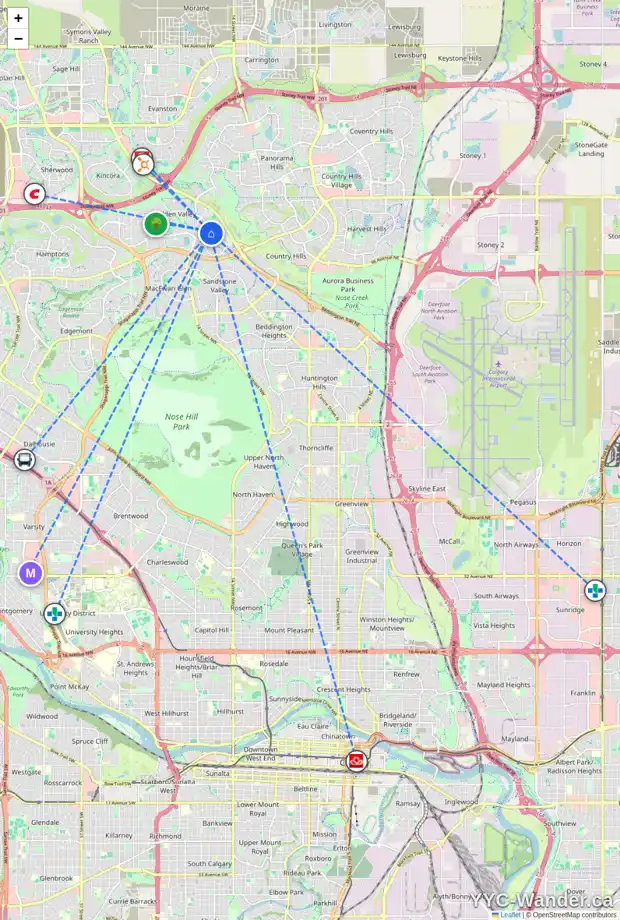 Daily accessibility map for 236 HIDDEN VALLEY GV NW, Calgary showing nearby schools, grocery stores, parks, LRT stations and nearby amenities